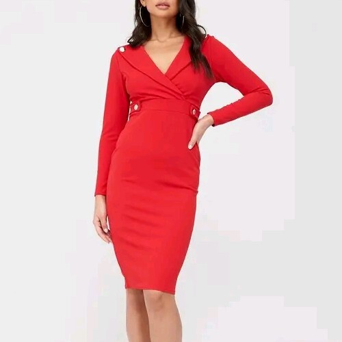 quiz red bodycon dress Button Long Sleeve Lapel Women's Midi SIZE UK 14 Exclusive Designs Princess Diana Porcelain Doll, Color:Ivory Pink Ombre