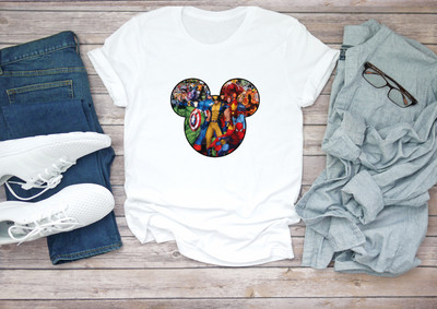 Mickey Mouse Silhouette, Superhelden Figuren Kurzarm T-Shirt Herren E012