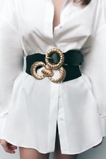 ZARA BLACK STRETCH BELT WITH GOLD HARDWARE US 30 EUR 80 - REF. 1736/265