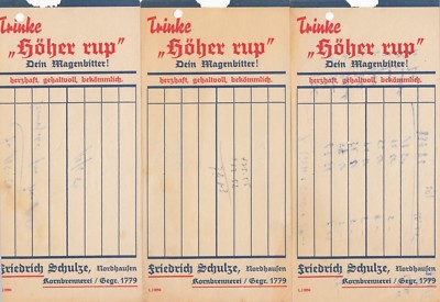 NORDHAUSEN, 6 x Werbung Kellner-Zettel 1954, Friedrich Schulze Korn-Brennerei