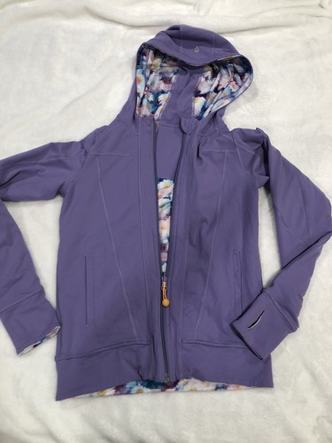 Ivivva By Lululemon Reversible Hoodie Jacket Lilac Floral Girls Size 12 - Picture 2 of 4