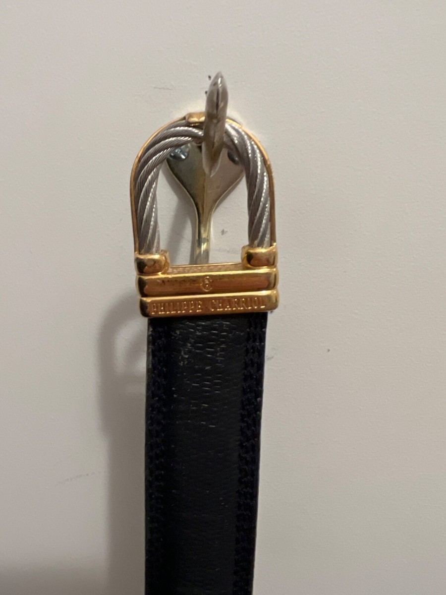 Phillippe Charriol Belt Silver Rope Gold Buckle Navy Reptile  display picture 1