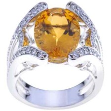 Fanatstic Oval Shape Natural 16.00CT Citrine With Clear CZ 935 Real Silver Ring