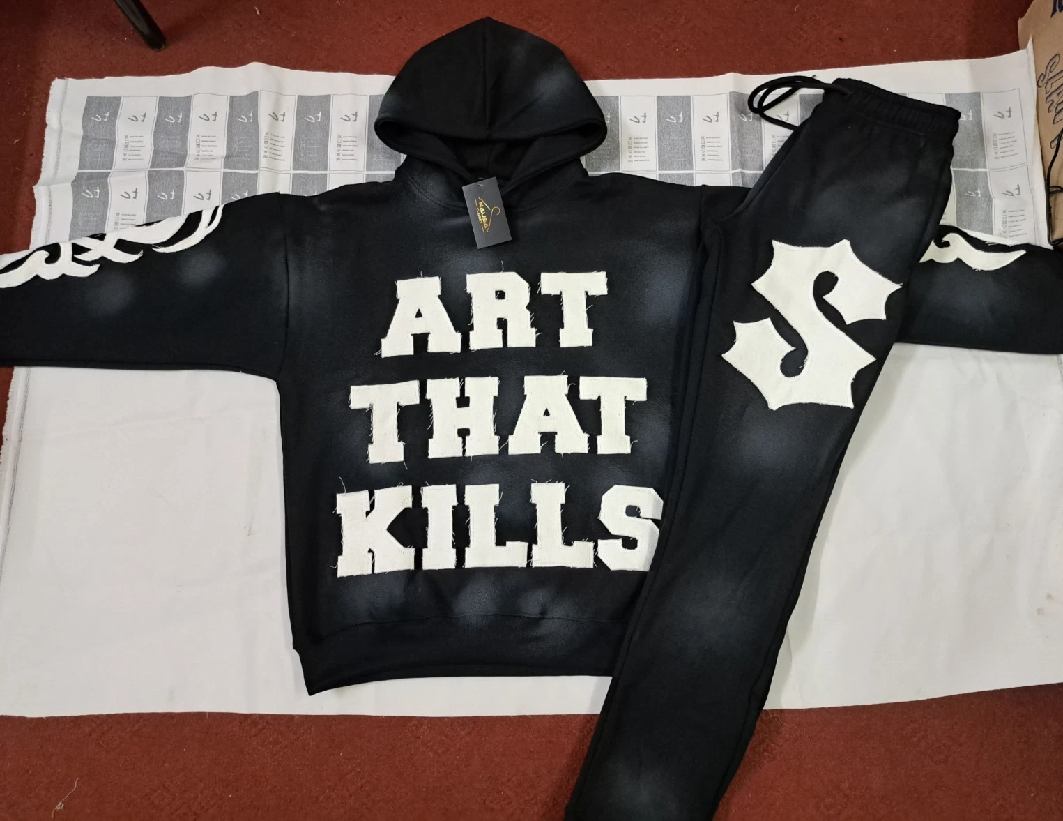 Mens 2pc Distressed Tracksuit Set Long Sleeve Jacket Pants Sweatsuit Sale on!!!
