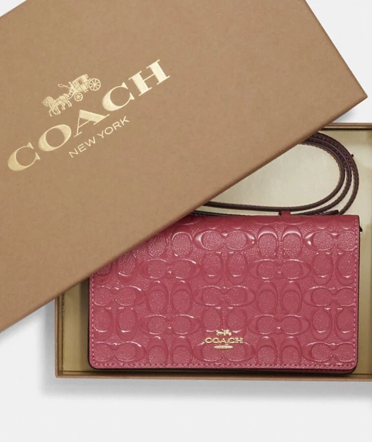 Anna Foldover Crossbody Clutch In Signature Canvas Color Gold/Brown