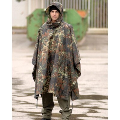 Mil-Tec Flecktarn-Camouflage Ripstop Poncho Multi-Purpose Wetness Protection