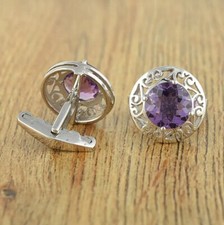 3Ct Round Cut Lab Created Amethyst Men's Cufflinks Jewelry 14K White Gold Plated