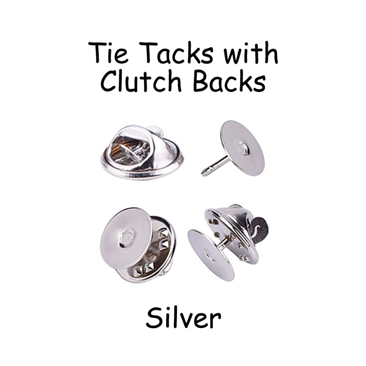 Silver Tie Tacks Blank Pins with Clutch Back Lapel Scatter Pin Pick 