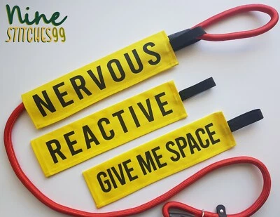 HANDMADE HIGHLY VISIBLE DOG LEAD SLEEVE NERVOUS REACTIVE OR ANY TEXT YELLOW