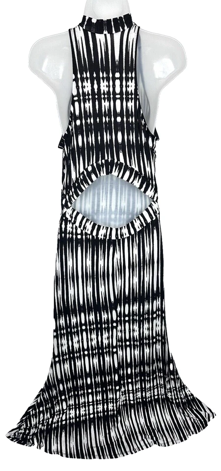 Venus Women's High Neck Sleeveless Halter Maxi Dress Back Cutout Black White M - Image 4 of 4