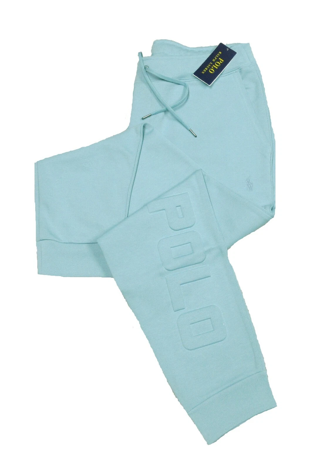 Polo Ralph Lauren Men's Light Blue Embossed Logo Double Knit Jogger Pants
