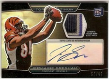 JERMAINE GRESHAM AUTOGRAPH PATCH ROOKIE SN /93 2010 TOPPS PLATINUM BLACK BENGALS