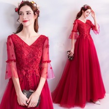 Red Lace Embroidery Women Ball Gown Wedding dress V Neck Formal Bride Gorgeous