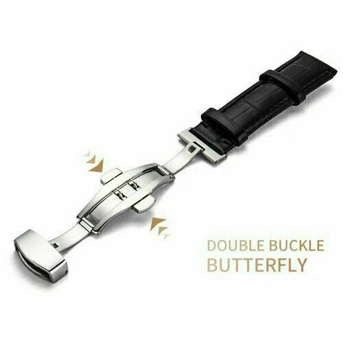 Genuine Butterfly Deployant Clasp Buckle+ Leather Watch Band Strap 19mm-24mm - Picture 5 of 11