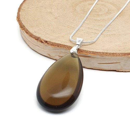 Smoky Quartz Necklace Natural Gemstone Teardrop Pendant Silver Plated Chain - Picture 8 of 15