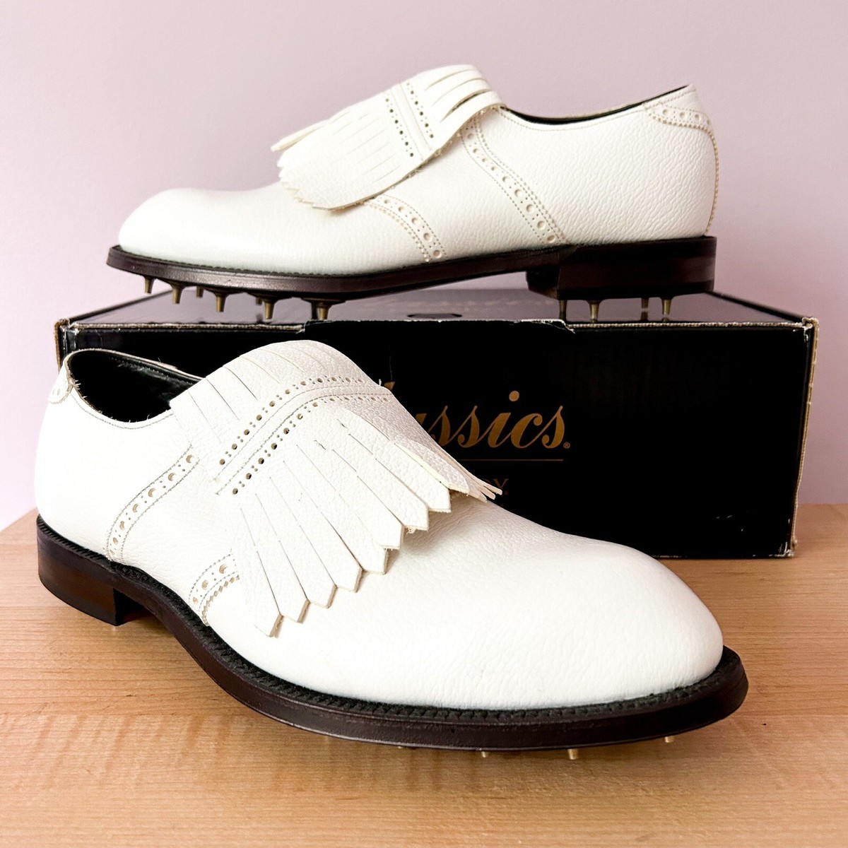 NEW FootJoy Classics White pebble Leather saddle kiltie golf NEW FootJoy Classics White pebble Leather saddle kiltie golf