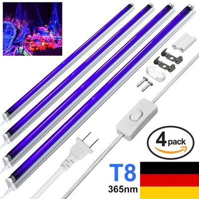 4er 120CM 36W UV-Röhre Komplettset T8 120CM Slim Schwarzlichtröhre Blacklight DE