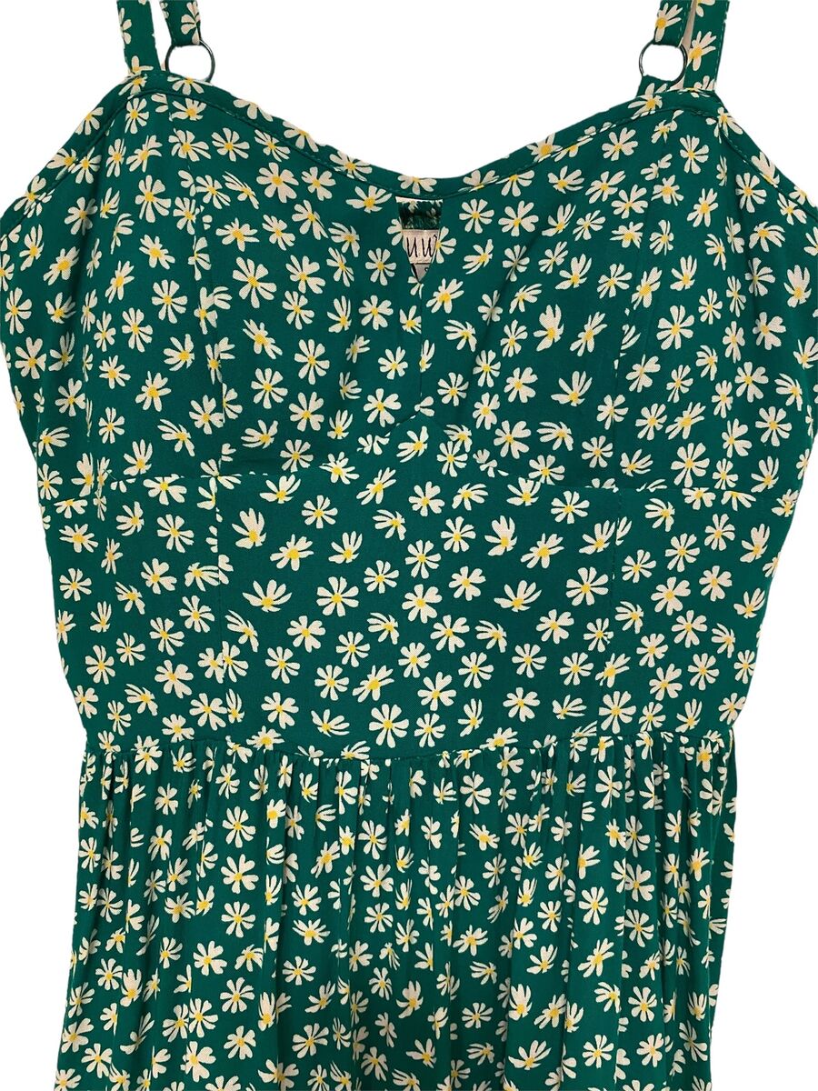 Floral Green Summer Dress w/ shelf bra, adjustable straps