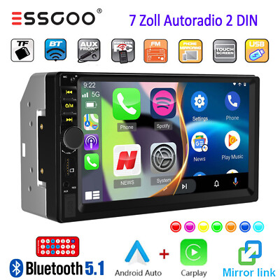 Doppel 2 DIN Autoradio 7 Zoll Apple Carplay Android Auto Bluetooth USB AUX TF EQ