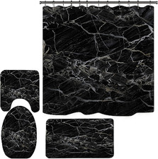 NEWSUYAA Black Marble Shower Curtain with Bath Rugs Sets, 4 Pcs Gray Marble Patt