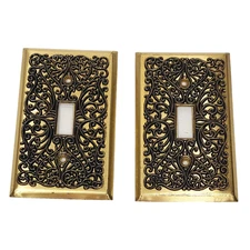 Wall Plates Decorative Cast Metal Single Covers Light Switch Gold Color LOT of 2