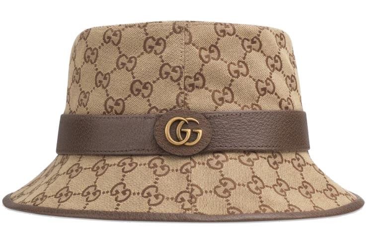 NEW GUCCI GG SUPREME BEIGE BROWN CANVAS LEATHER LOGO BUCKET FEDORA HAT  59/LARGE