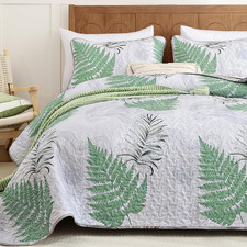 Sage Green Quilt Set Queen Size Floral Reversible Bedspread Coverlet Botanical L
