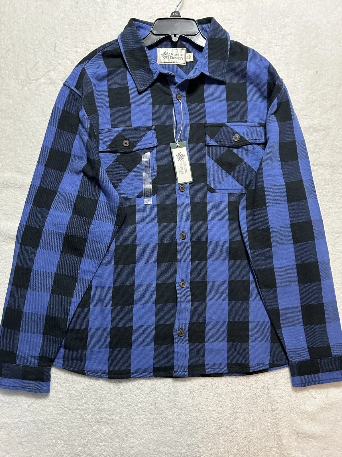Alpine Design Mens Size 2XL Blue Long Sleeve Hike Plaid Button Up Shirt