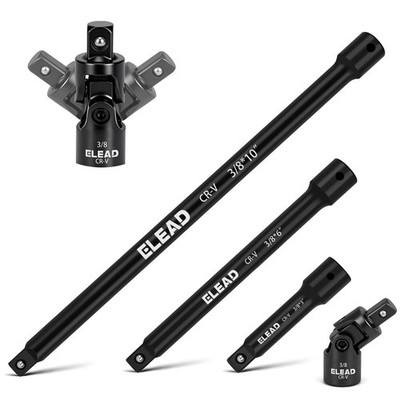 4-Piece 3/8'' Drive Socket Extension Bar Set, 3, 6, 10 inch Full Size, Black