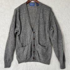 Pendleton Vintage Shetland Virgin 100 Wool Cardigan Sweater Men M Grey V Neck