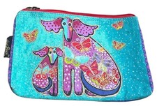 Laurel Burch Cosmetic Bag Dogs Butterflies Colorful Zipper Pouch Makeup Bag
