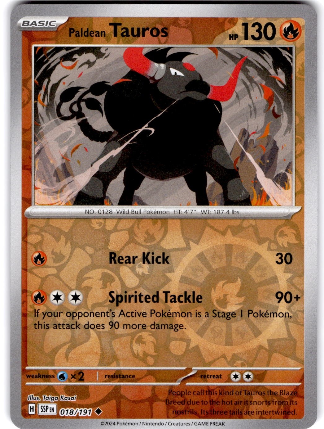 Pokemon Paldean Tauros SSP 18/191 Reverse Holo Near Mint English