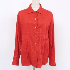 CHANEL Vermilion Shirt Blouse Coco Mark Gold Buttons Red Women's