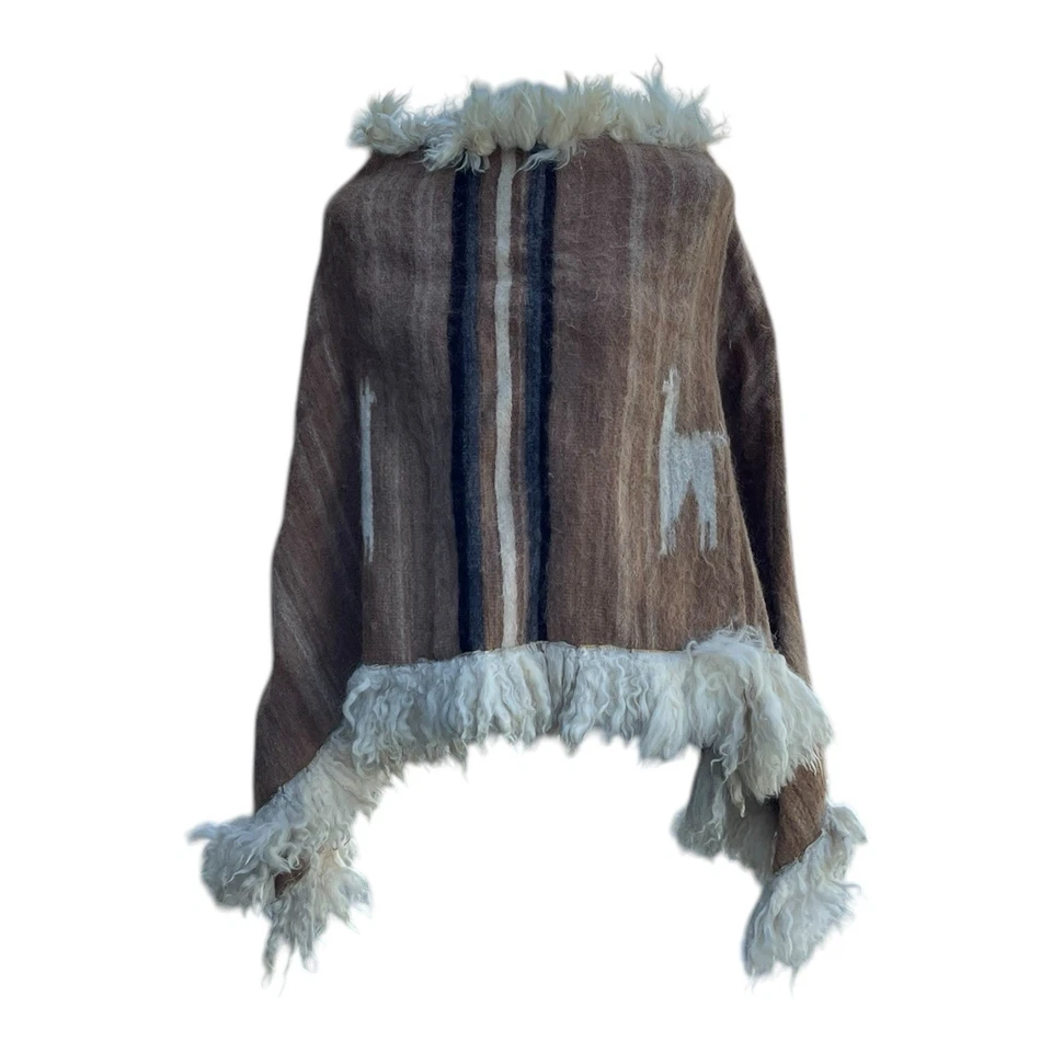 Poncho con capa de lana de alpaca OSFM boho hippie occidental vintage años 60 70 para mujer Foto 2 de 4
