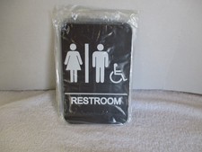 LOT OF 5 BATHROOM SIGNS ADA BRAILLE ADHESIVE BLACK MEN WOMEN HANDICAP RESTROOM