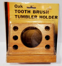 Vintage Oak Tooth Brush Tumbler Bathroom Holder Wall Mount Brand NEW