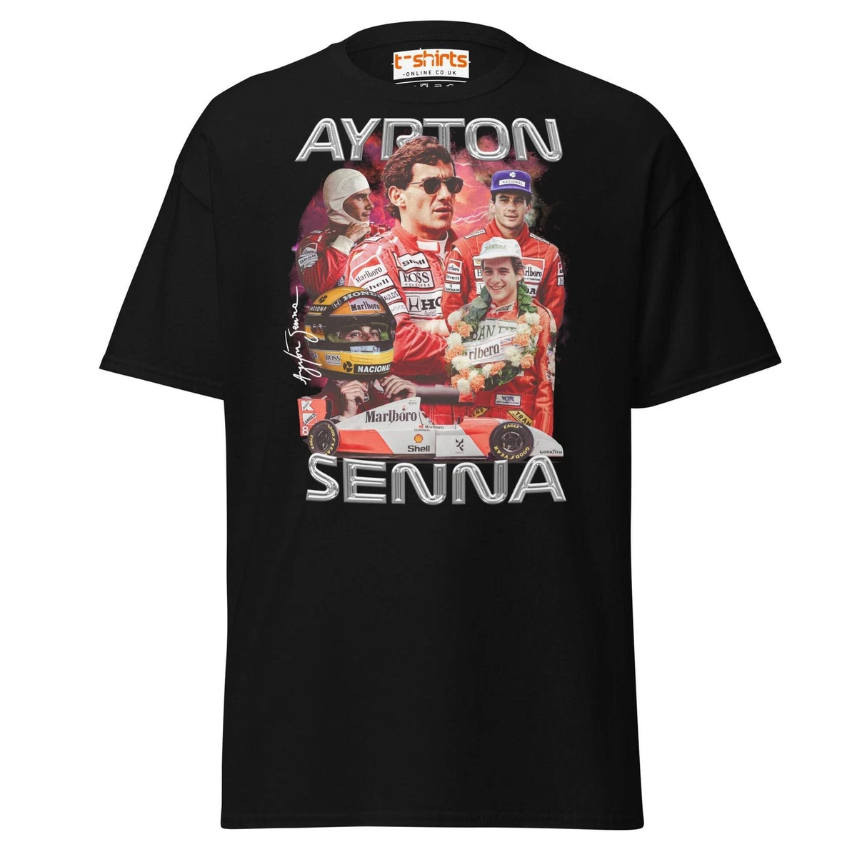 Ayrton Senna Maglietta Uomo - Manica Corta In 100% Cotone Biologico Con Stampa Senna E Frase "Busque Sua Verdade"