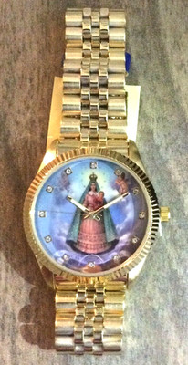 Miykon Men's Reloj Con Imagen Virgen Ciridad Del Cobre ''Cuba'' Gold Linked Band!