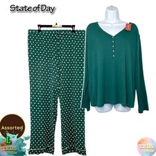 NWT State of Day Women's L Ribbed Henley  Modal Kint Pajamas Set Assorted
