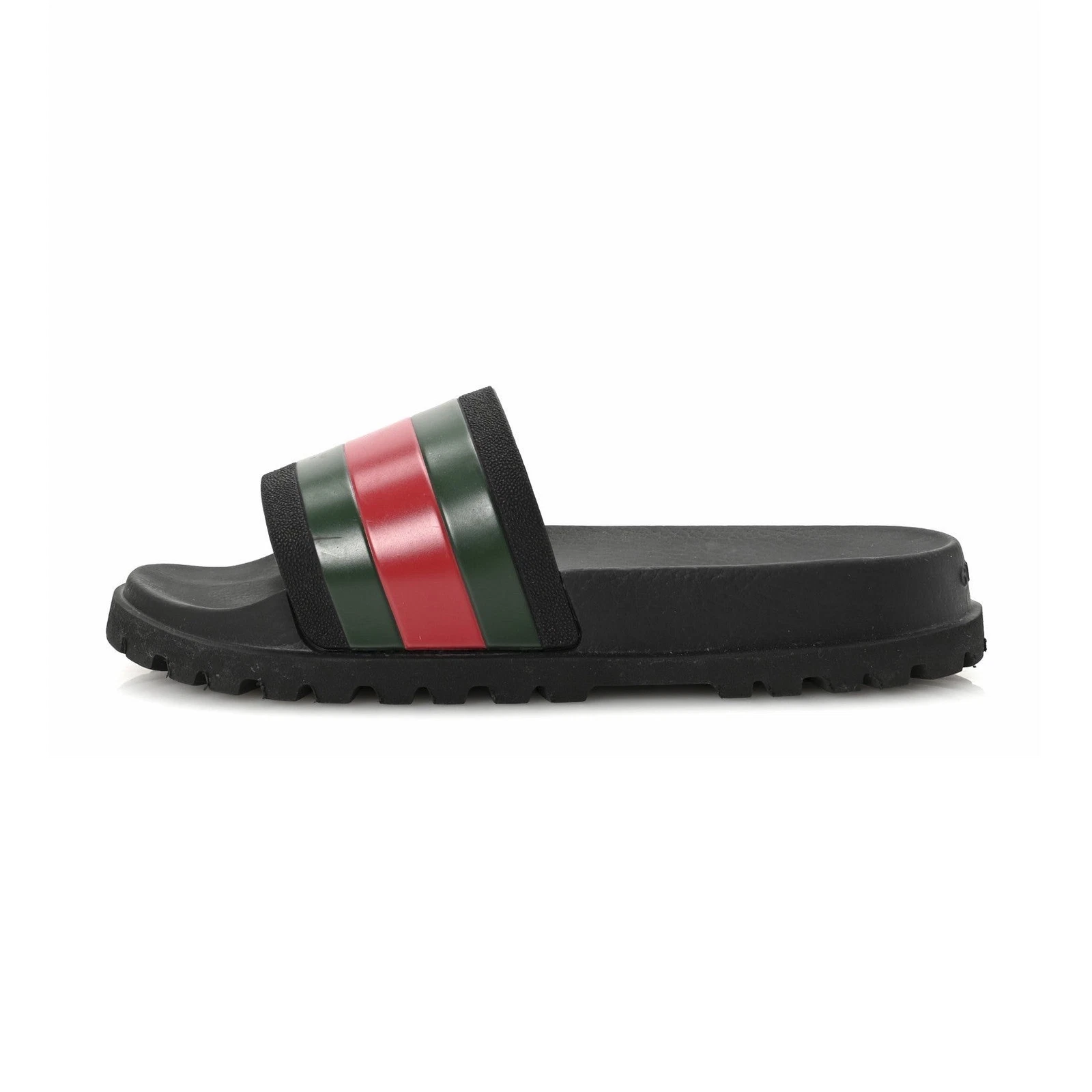 Gucci Men's Slide Sandals Black Green Red Striped US Size 5.5