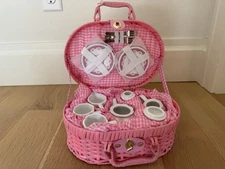 Delton Fine Collectible Tea Set Pink Rose New In Box Basket