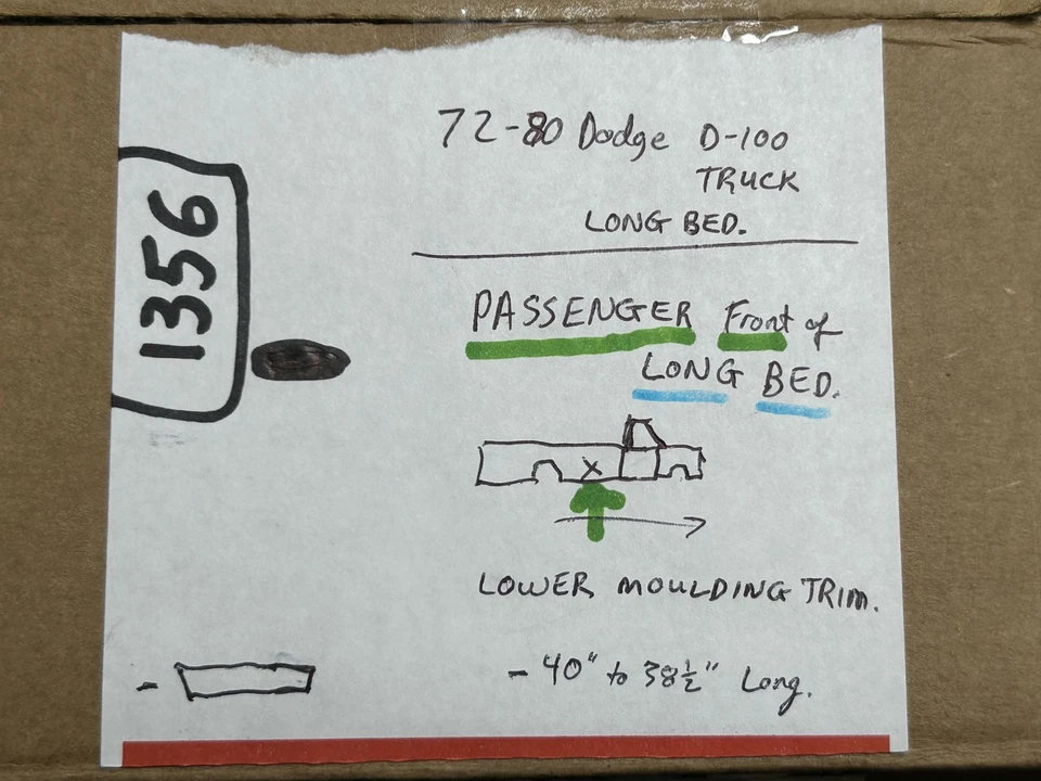 Camión Dodge D100 W100 72-80 platón largo - PASAJERO DELANTERO de moldura de moldura de moldura de platón largo Foto 2 de 4