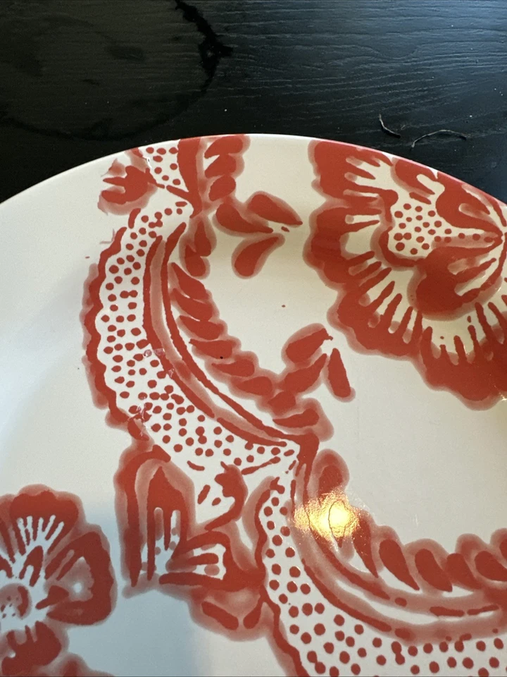 Anthropologie Red Floral Dinner Plate 11 D" Made in Portugal - Image 2 of 4