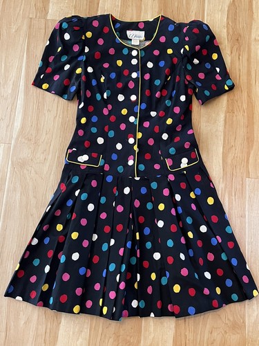 Vintage Damen 80er Disco Culotte Drop Waist Minikleid Strampler Puffärmel S 8 - Bild 2 von 14
