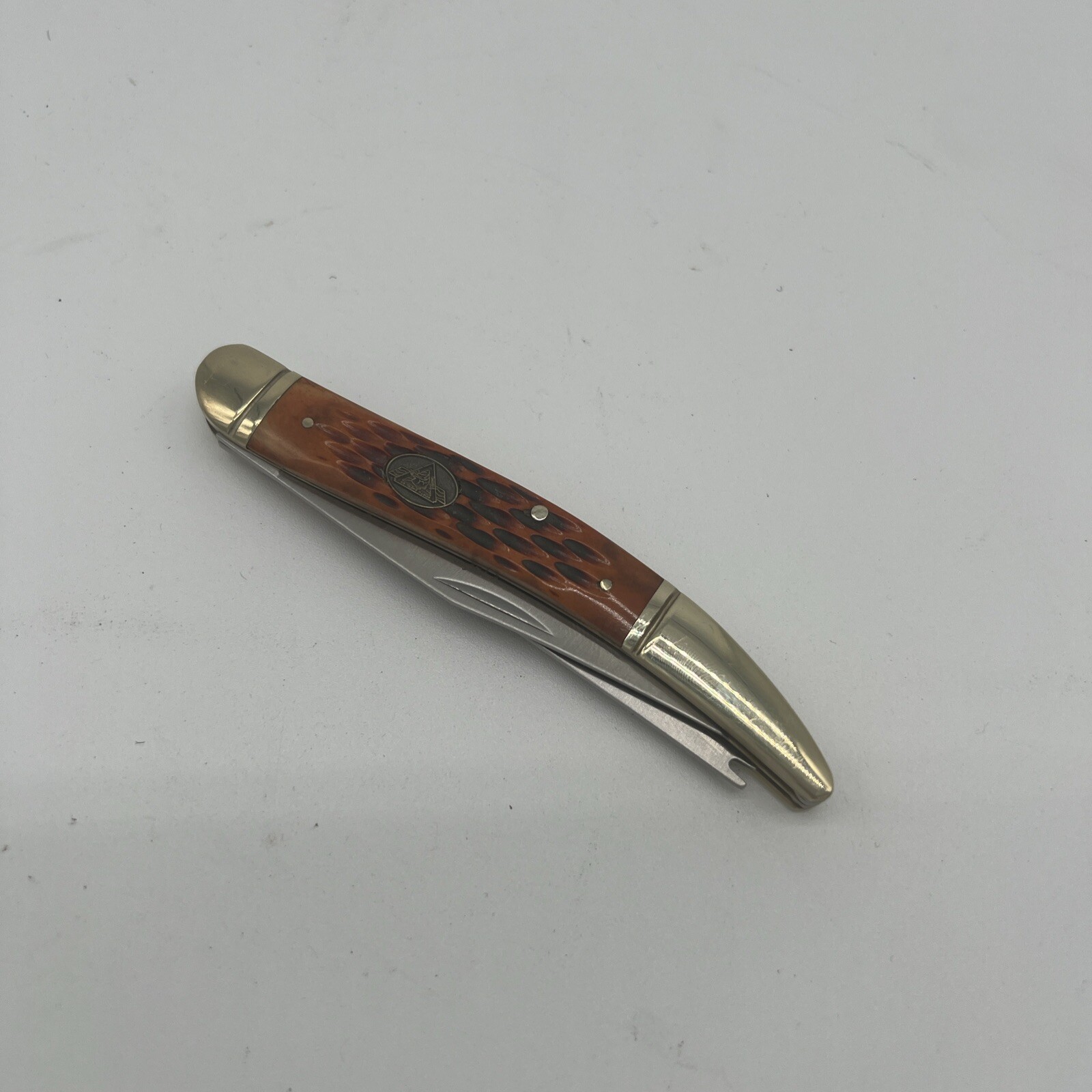 Americas Legacy Folding Bone With Brass Handle Pocketknife
