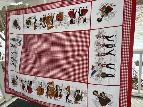Vintage 50's Print Tablecloth WINE Making Festival Oktoberfest 69 X 51 RARE EXC