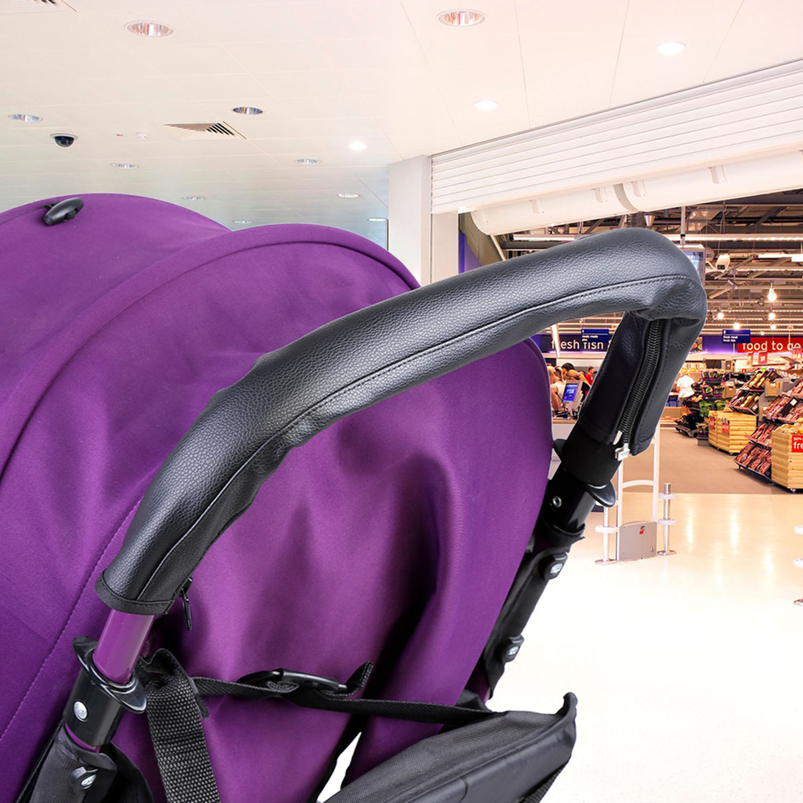 Baby Stroller Bar Cover Black Zipper Closure Stroller Handle Cover For