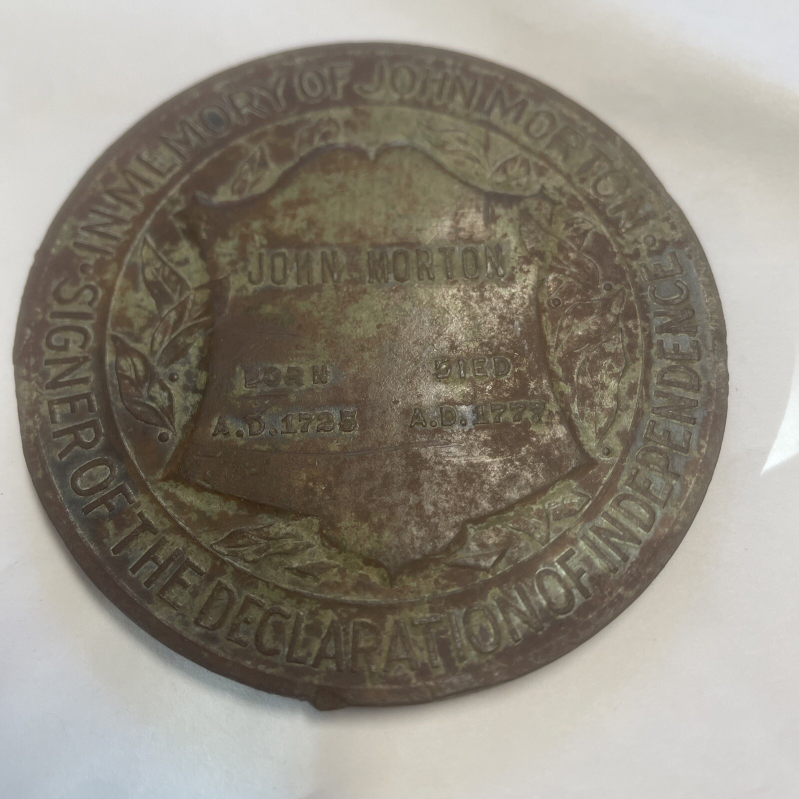 Rare John Morton Memorial Medallion RARE Piece Of American History 1920’s