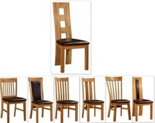 Solid Oak Dining Chairs Natural Oak Finish PU Seat Pad Various Designs Set Of 2