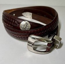 Brighton Leather Belt Onyx Vintage Woven Mens 42 Brown Silver Golf 1998